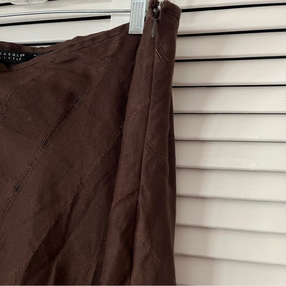 Carole Little brown Linen maxi skirt, lined, stripes textured fabric, Size 14 - Picture 5 of 10
